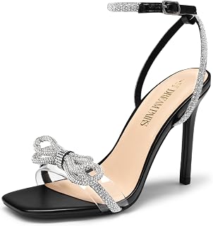 Dream Pairs Women's Double Bowknots Heels, Stiletto Heels with Rhinestone Bow Slingback High Heeled Sandals Square Toe Shoes