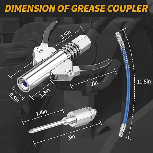 Miniatura 2 de Acoplador de pistola de engrase, punta de pistola de engrase (0.55 pulgadas, acoplador de ajuste de grasa con manguera flexible de resorte de 12