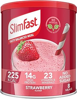 Meal Replacement Shake for Weight Loss & Balanced Diet, Vitamins and Minerals, Low Calorie, High Protein, Strawberry Flavour, 8 servings, 292 g, Packaging May Vary