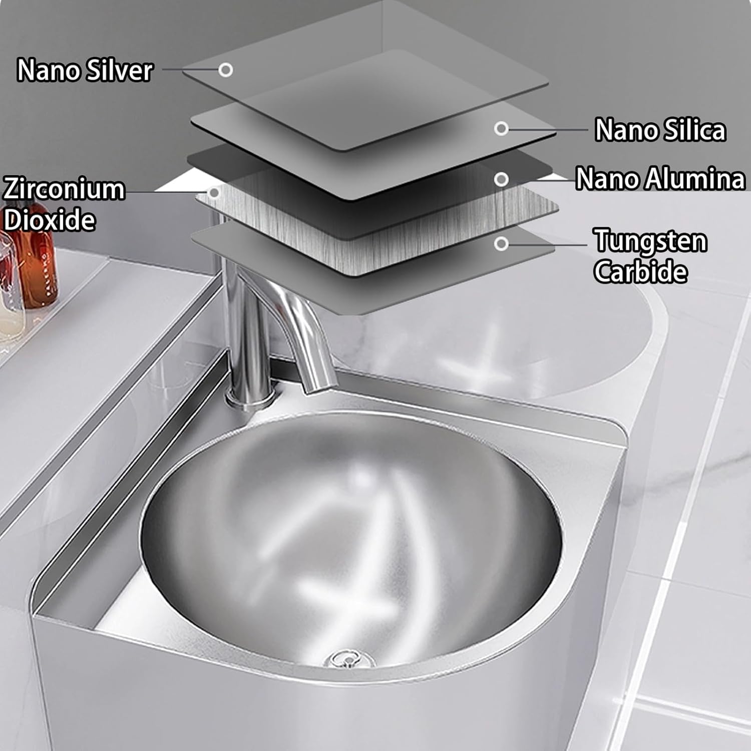 Corner Bathroom Sink, Corner Wall Mount Bathroom Sink, Stainless steel Corner Sink, Outdoor wash basin, tiny sink for Kitchen Bathroom Lavatory(Silver)