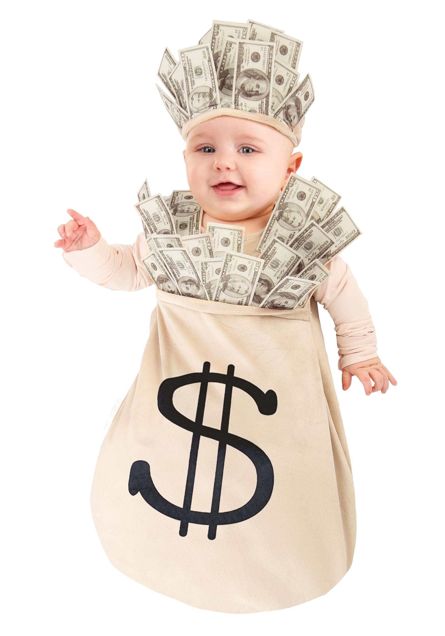 Fun CostumesInfant Money Bag Costume, Plush Sleeveless Bunting with Dollar Sign and Money Details