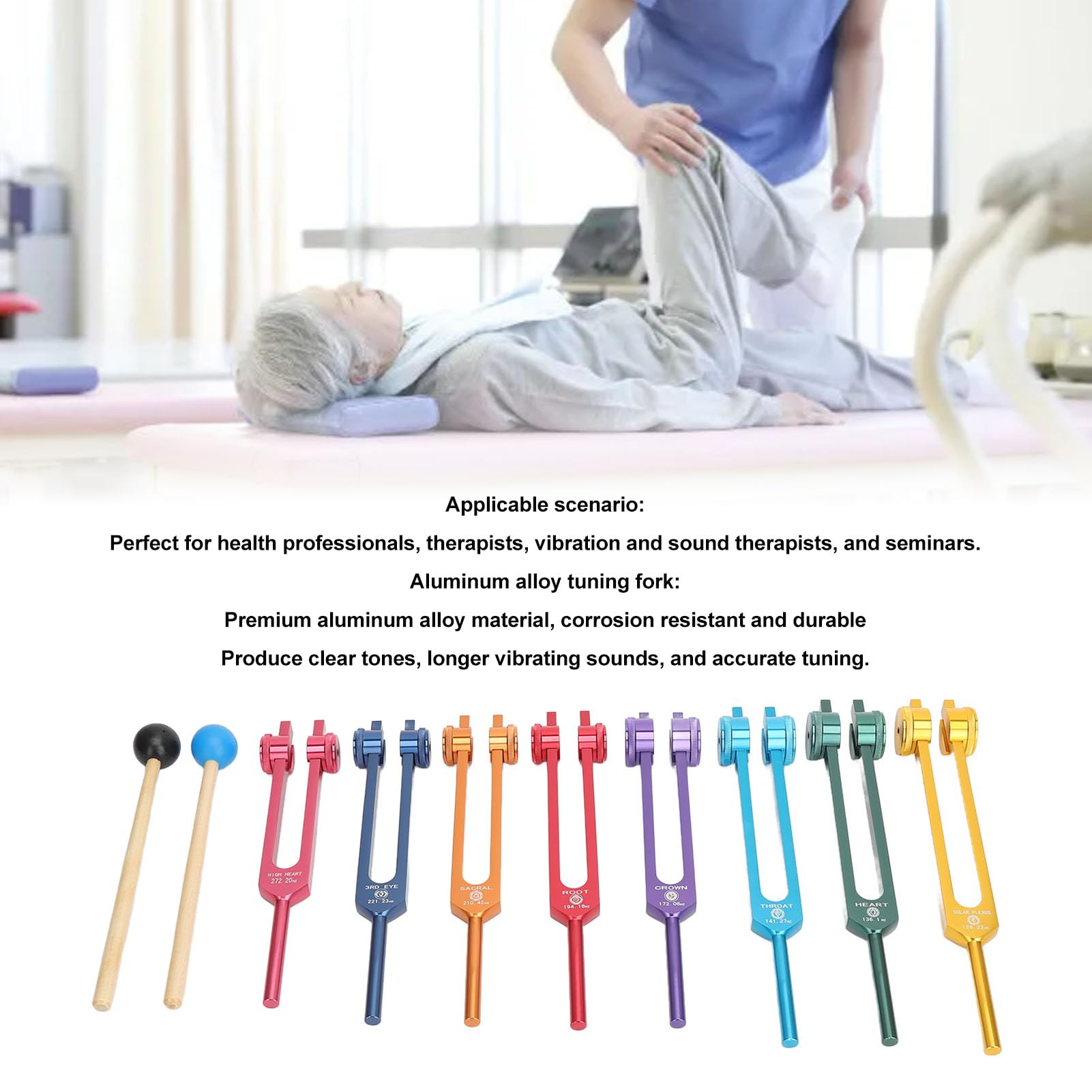 BRRNOO Set di Diapason Risonanti 8 Pezzi, Diapason in Lega di Alluminio per Terapia del Suono e Rilassamento con Bacchette per Accordatura, Custodia