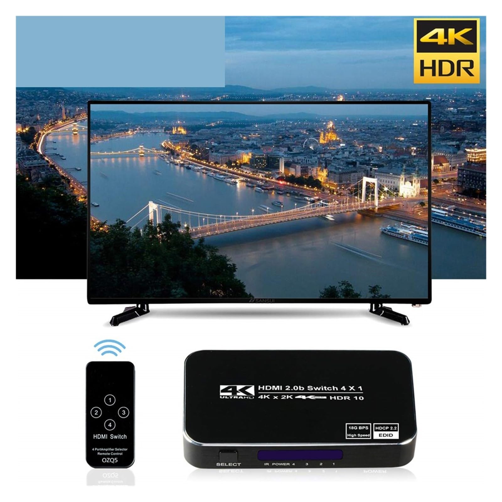 Divisor de HDTV 4K, 4 entradas, 1 Salida, Puertos, conmutador HD, selector, Cable, Compatible con Reproductores 3D Full 1080P, y Consolas Juegos PS4(HS14A1)