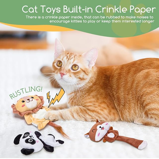 Foto 2 de 7 de Nobleza Juguetes para Gatos con Catnip, 5 Piezas de Peluche Formas de Animales, Mordedor con Papel Crujiente