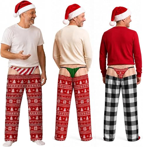 Ugly Pants for Men Funny Christmas Pajamas Cheeky Claus Hairy Lounge Pants