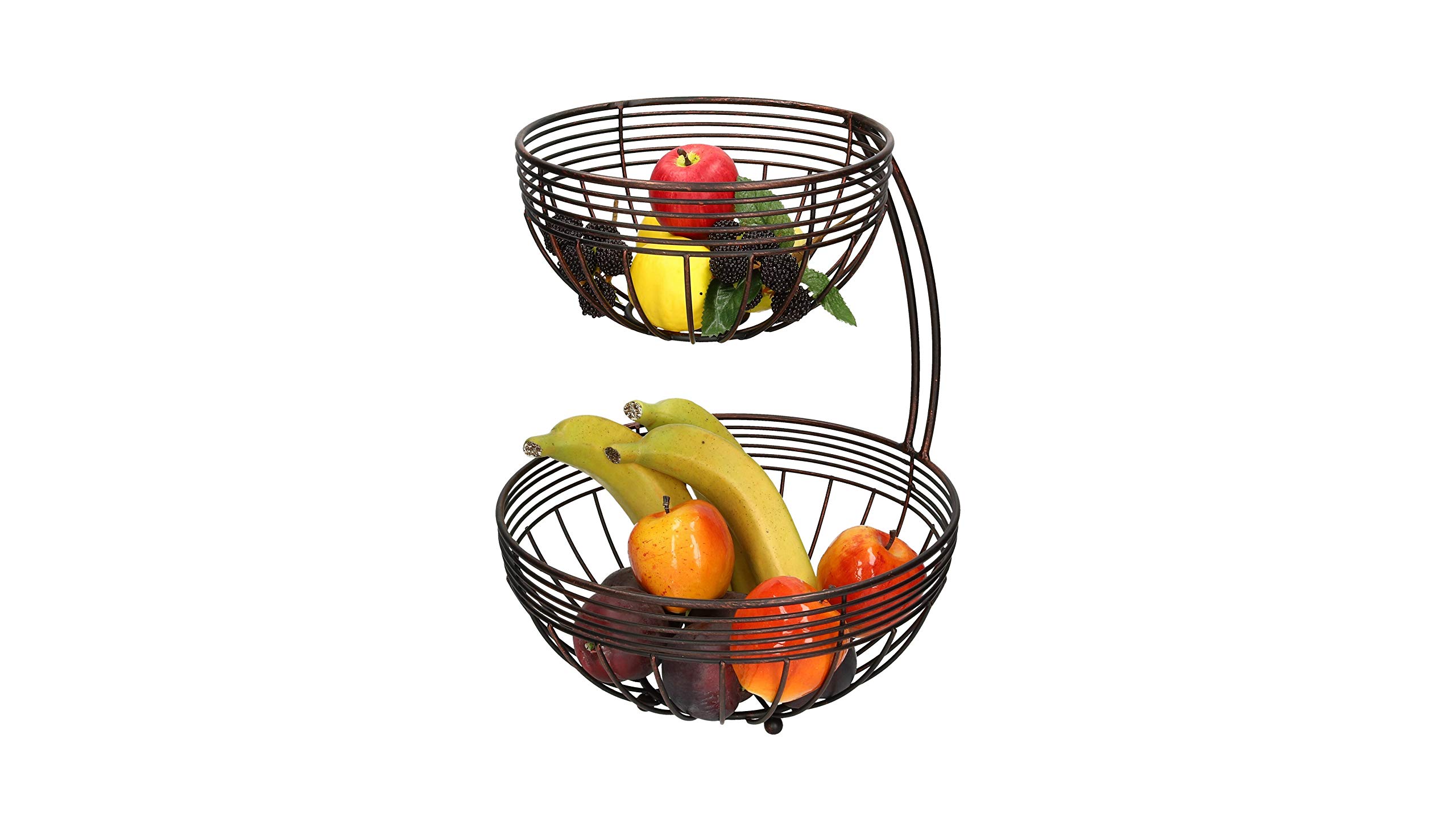 Frutero de 2 pisos AmaCasa de metal marrón envejecido para organizar tu cocina con estilo