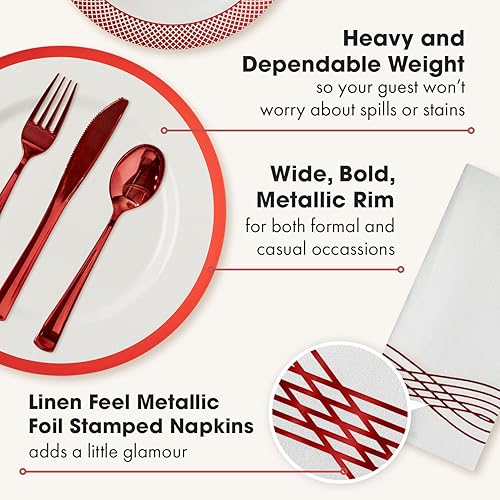 Miniatura 9 de By Madee Heavy Weight - Juego de platos y utensilios de plástico blanco y dorado de 175 piezas con servilletas similares al lino, elegante juego de