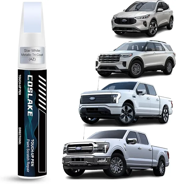 COSLAKE Car Touch Up Paint(Star White Metallic Tri-Coat(AZ)) for Ford, Car Paint Scratch Repair Kit, Quick & Easy Solution to Repair, 2 in 1 Scratch Remover Pen with 2PCS Disposable Micro Applicators