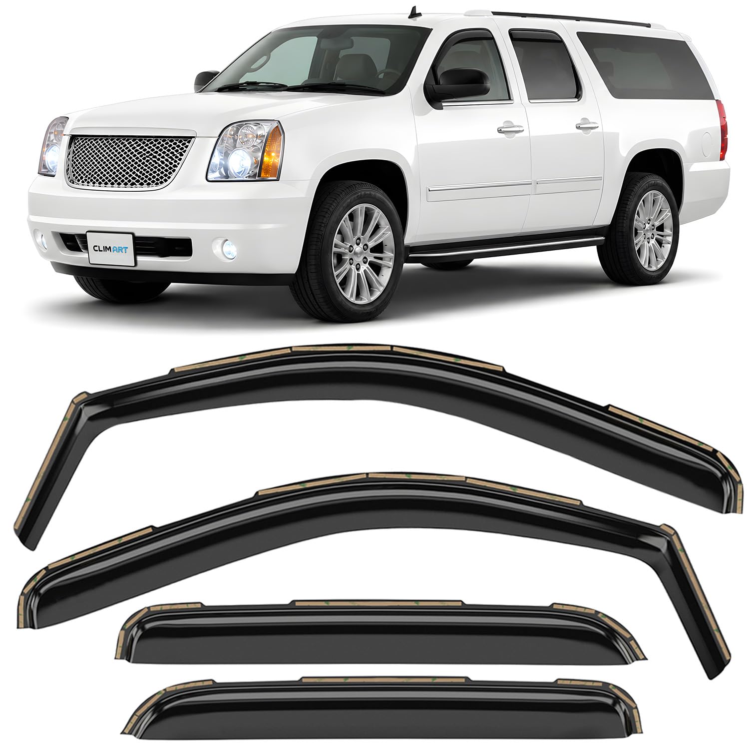 CLIM ART in-Channel Incredibly Durable Rain Guards for GMC Yukon XL 1500 2007-2014, Original Window Deflectors, Vent Window Visors, Vent Deflector, 4 pcs. - 607181