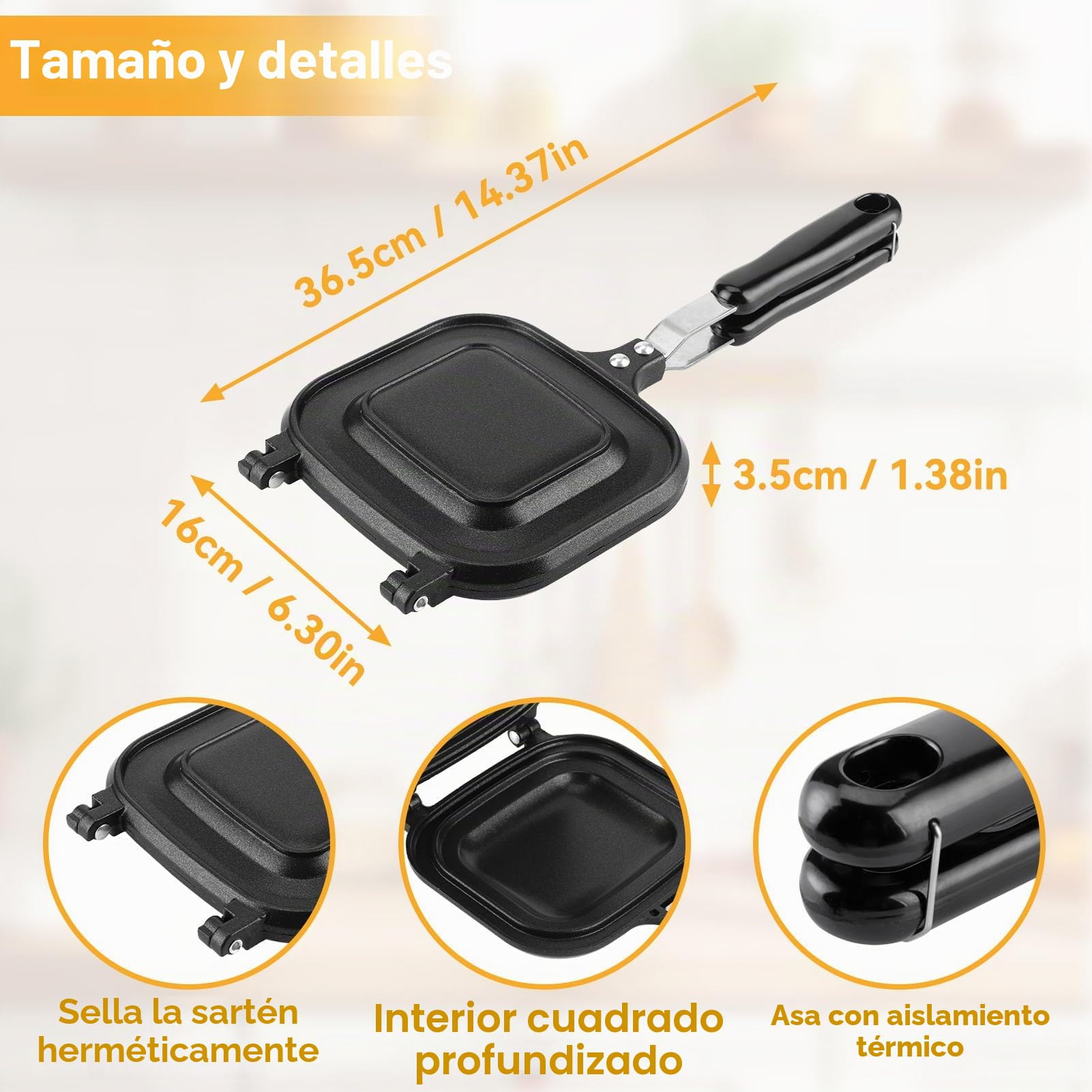 HERCHR Sartenes para Sándwich, Tortillas De Doble Cara Sartén Para Hacer Sándwiches Con Asas, Sartén antiadherente de doble cara para el desayuno, Sartenes para Cocina Casera