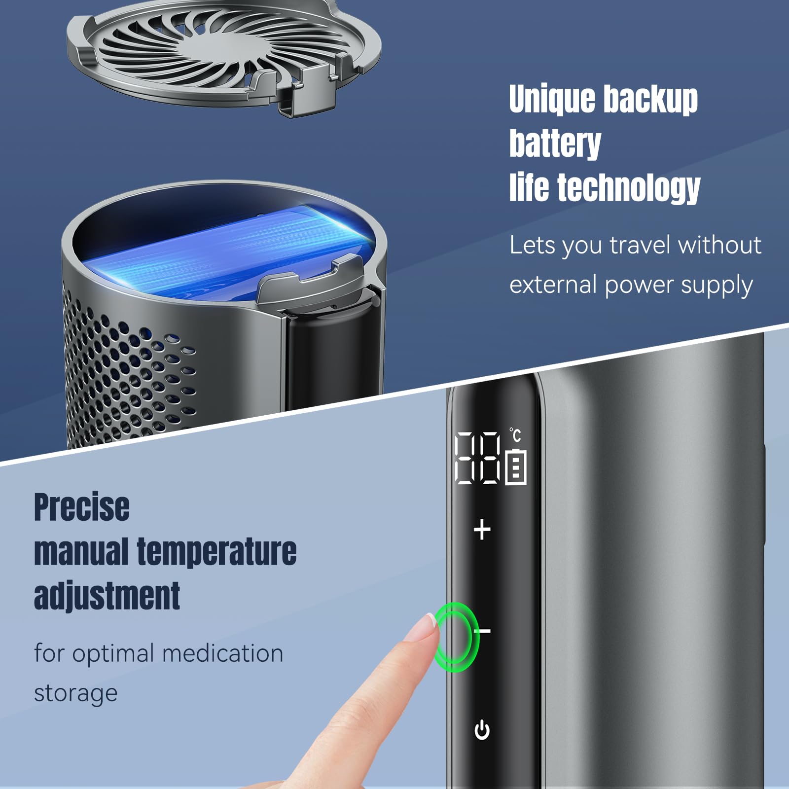 Insulin Cooler Travel Case TSA Approved - Tragbarer Diabetiker Medikamentenkühler mit USB-Lade- & Backup-Akku, hält Insulin bei 0-18°C, passend für 1-7 Stifte, für Reisen & den täglichen Gebrauch