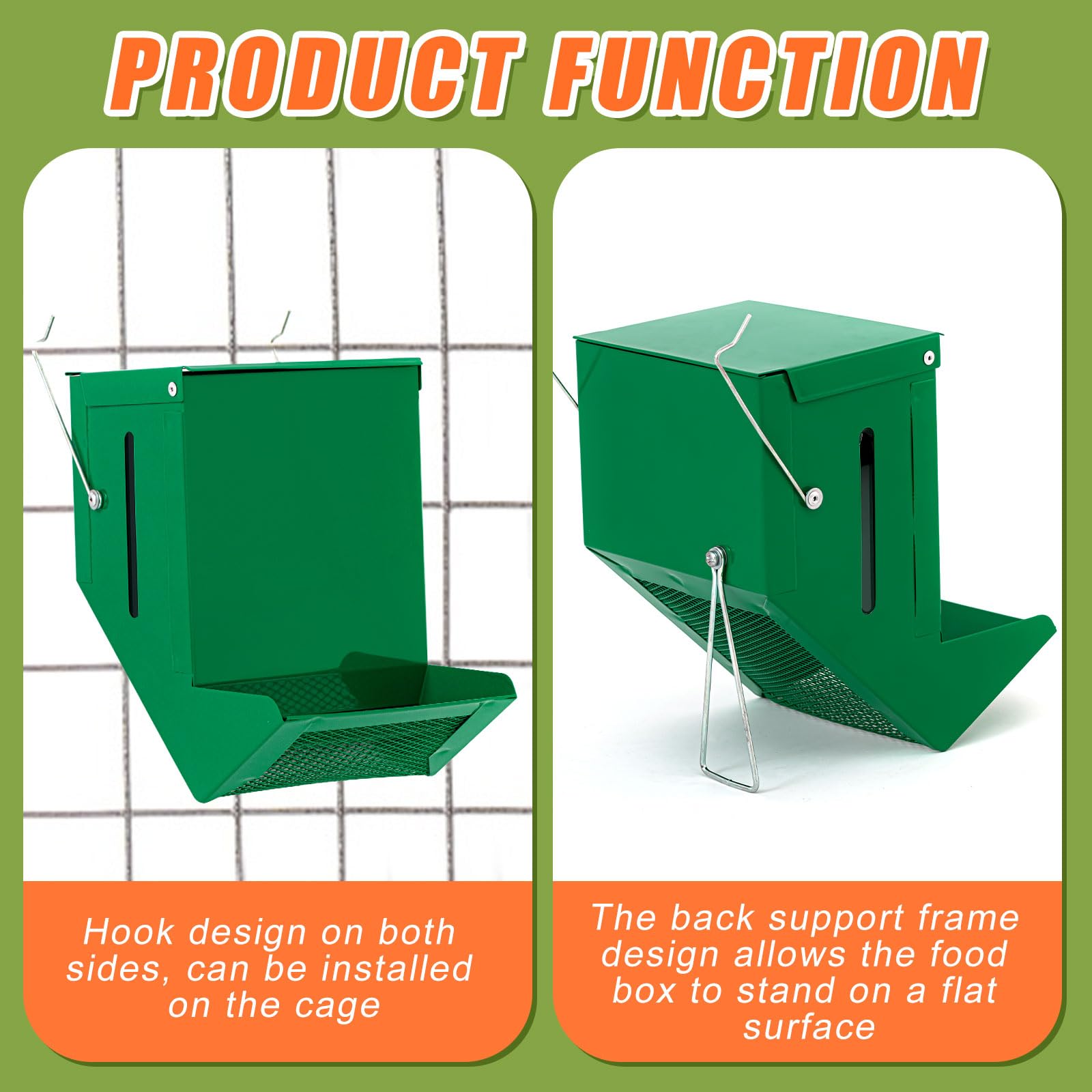 Maxcheck 2 mangiatoie per conigli per gabbie, dispenser di cibo per piccoli animali, con coperchio, in metallo, per grani di pollo, ostriche, conchiglie (11,9 cm, finestrella di visualizzazione, verde