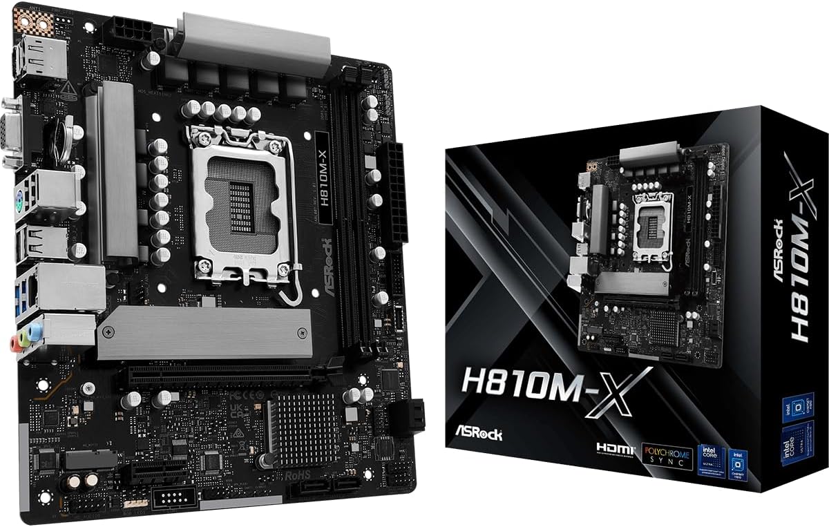 H810M-X LGA1851 Micro-ATX Motherboard, Supports Intel Core Ultra Series 2 Processors, DDR5 6400, PCIe 4.0, 2.5G LAN, HDMI, DisplayPort, VGA