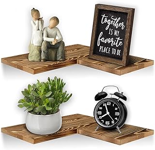 AoceanGo Floating Corner Shelves 2 Tier Wood Corner Shelf for Wall L~Shaped Rust - Compare price