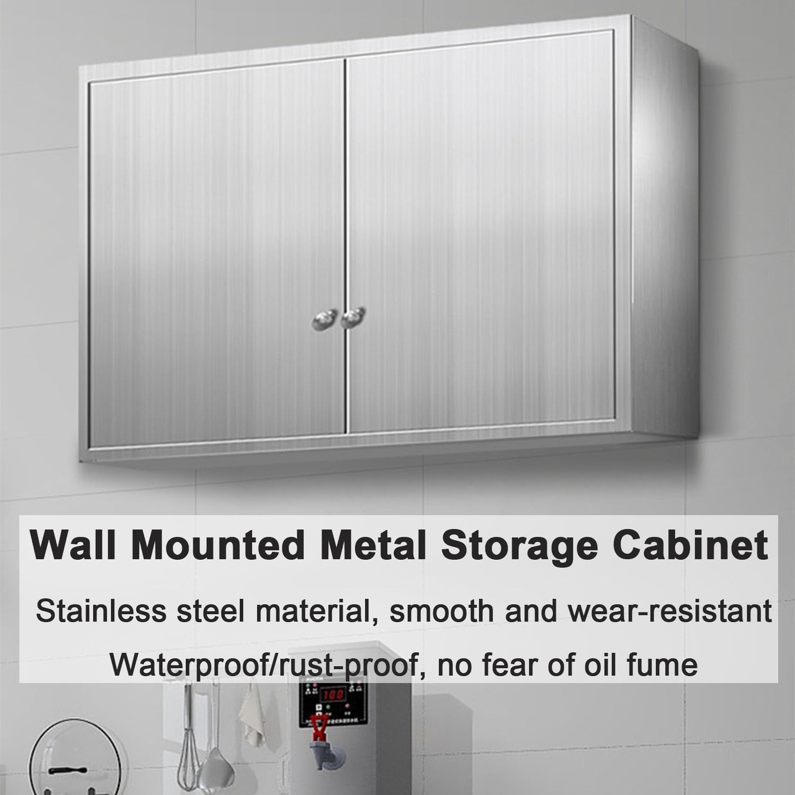 Meuble de Rangement Mural en Acier Inoxydable, Buffet de Mur d'armoire de Garde-Manger de Nourriture d'armoire de Cuisine, Armoire à Pharmacie de Salle de Bain