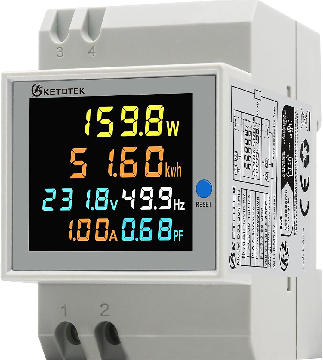 Medidor de energía monofásico Monitor de uso de electricidad en carril DIN AC 40-300V 100A Voltímetro Amperímetro Watt Kwh Medidor de potencia de frecuencia CT incorporado 110V