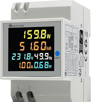 KETOTEK Single Phase Energy Meter Din Rail Electricity Usage Monitor AC 40-300V 100A Voltmeter Ammeter Watt Kwh Frequency Power Meter Built-in CT 110V