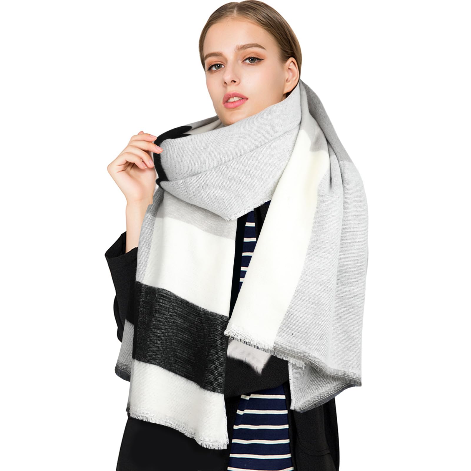 Superora Sciarpa Invernale Donna Cachemire Calda Stole Scialle Motivo a Lattice 200cm*70cm