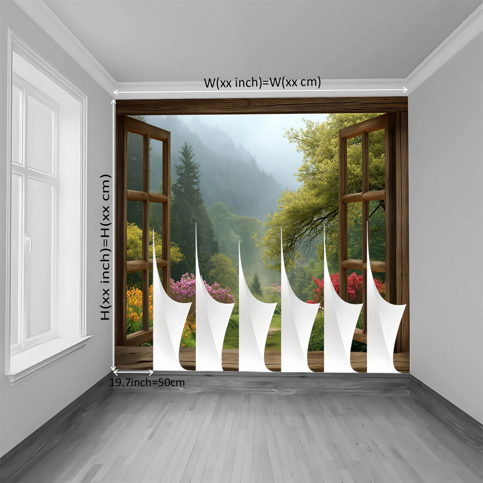 Générique 200 x 140 cm Carta da parati murale Panoramica Verde Carta da parati fotografica non tessuta - Rivestimento murale decorazione soggiorno per camera da letto - Effetto 3D - Finestre paesaggio