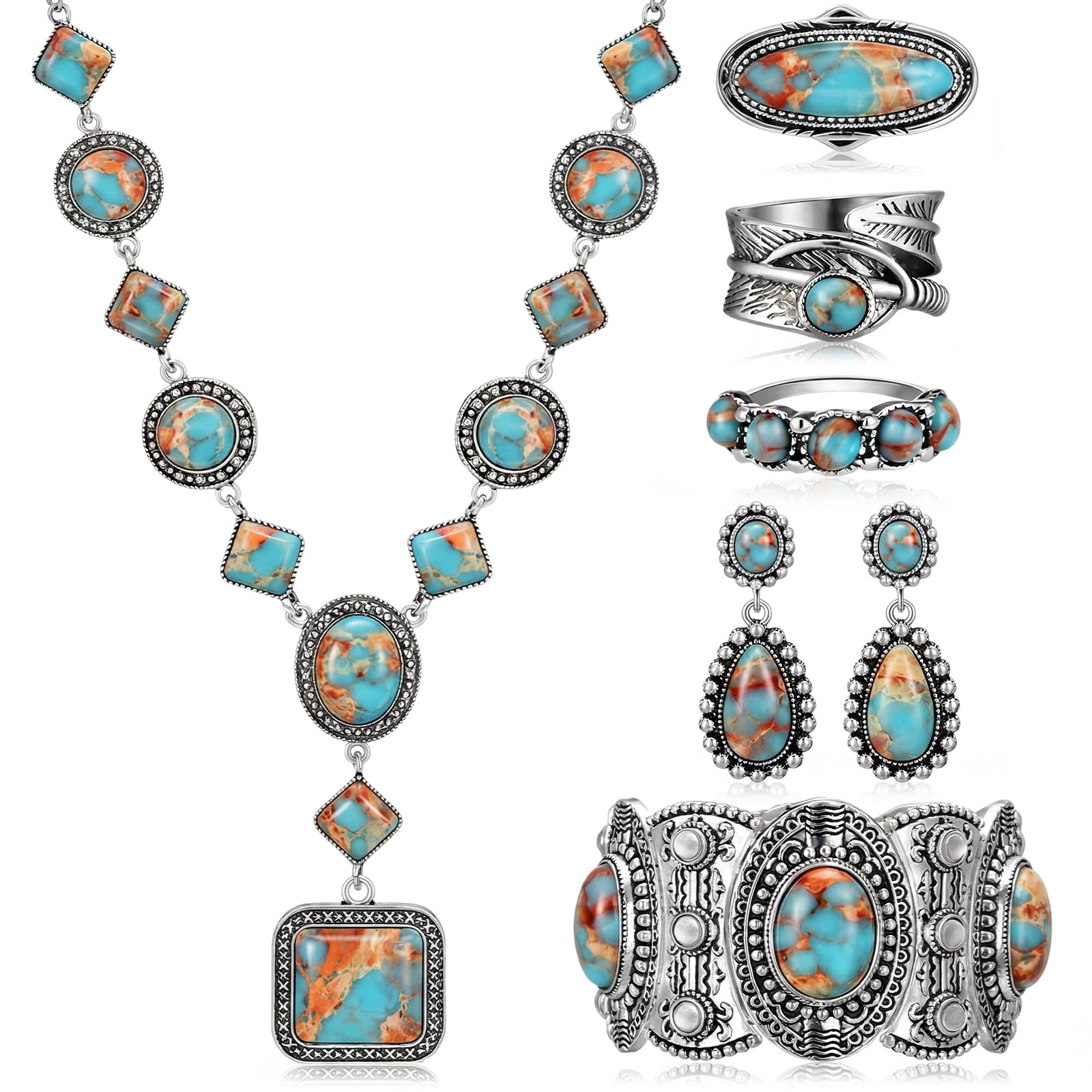 Ecally Western Turquoise Jewelry Set for Women