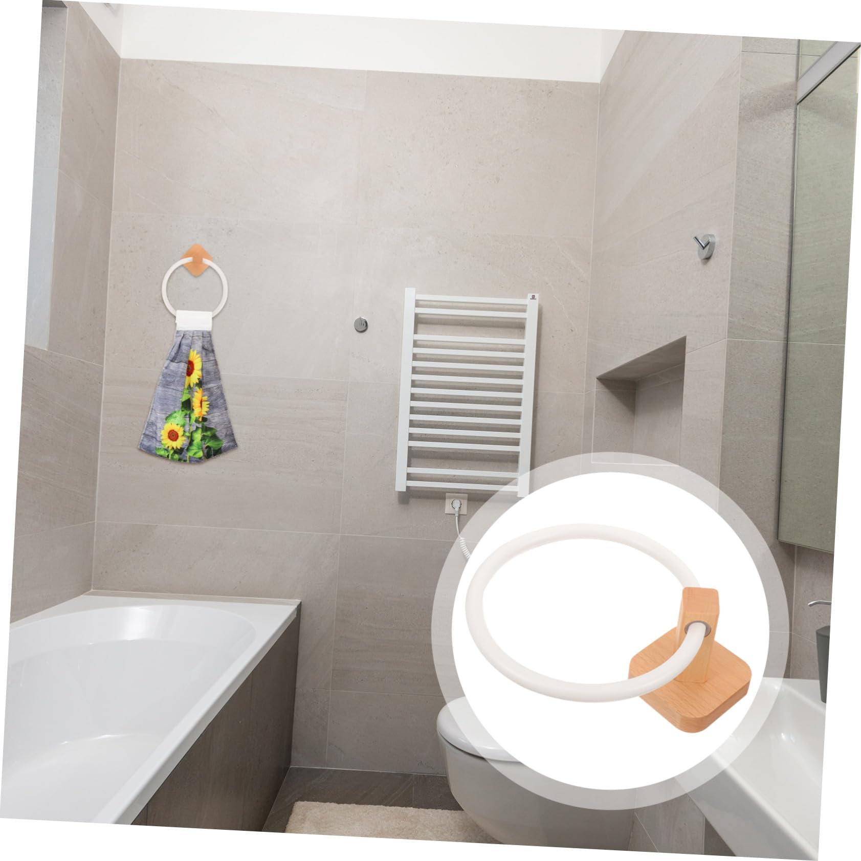 Anilla para Toalla de Madera para Baño, Clásica, Beige, Simple