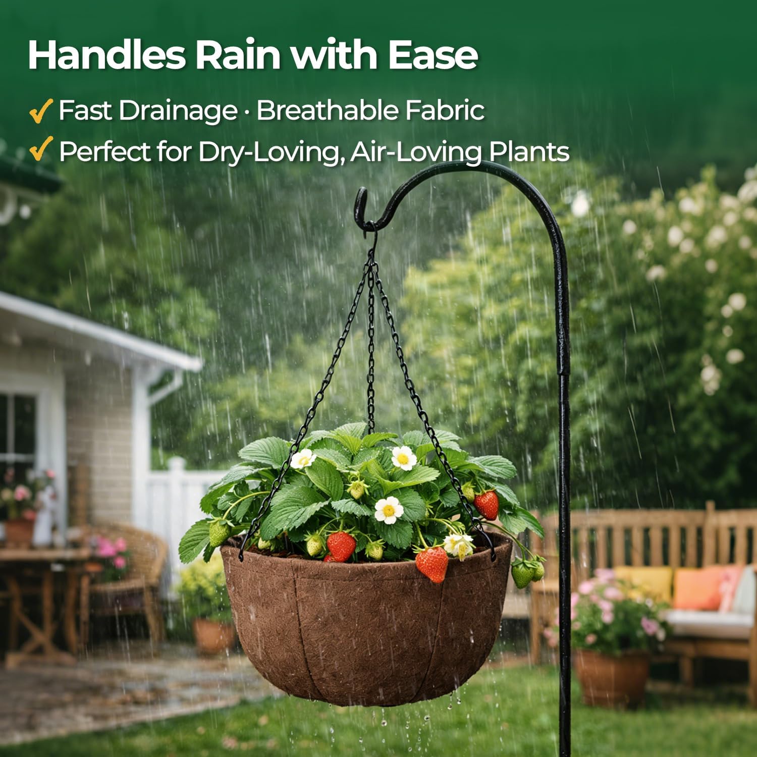 T4U Hanging Planters for Outdoor Plants, 12 Inch 6 Pack Fabric Hanging Baskets with Drainage Tray, Decorative Hanging Pots for Plants Outdoor Patio Porch Garden Use（Brown）