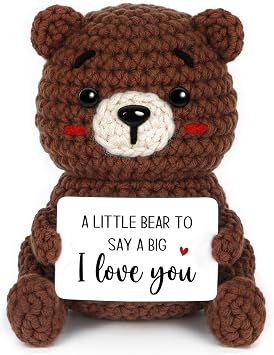 CheriGift Anniversary Romantic Gifts, Handmade Crochet I Love You Bear, Cute Birthday Gift for Girlfriend, Boyfriend,Fiancee, Fiance - Emotional Support Present for Her Him