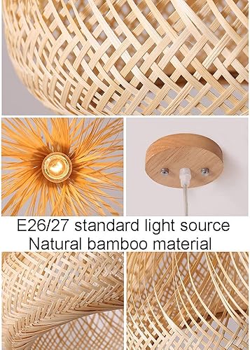 Miniatura 6 de RAHYMA Lámpara colgante de 3 luces tejida a mano de bambú colgante de iluminación para isla de cocina, lámpara de mimbre colgante para sala de