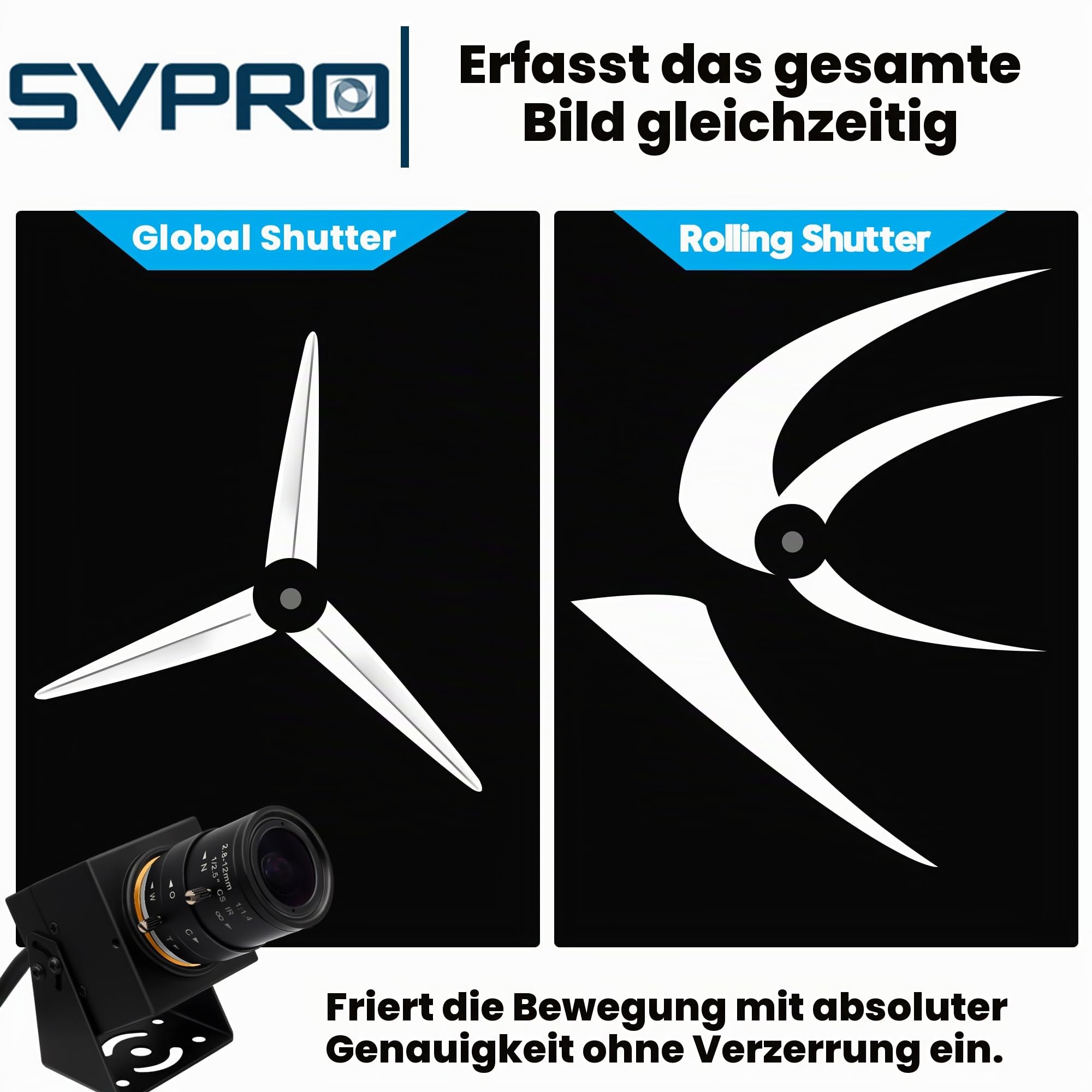 Svpro Global Shutter USB Kamera 2MP 90FPS Hochgeschwindigkeitskamera mit 2.8-12mm Zoomobjektiv, manueller Fokus Close-up Webcam für Glof Swing, Industriekamera USB Plug and Play für Computer