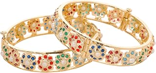 Carat Charm Jadau Bridal Bangle, 22K Gold Plated, Pearl and Gemstone Embellished, White Price In India
