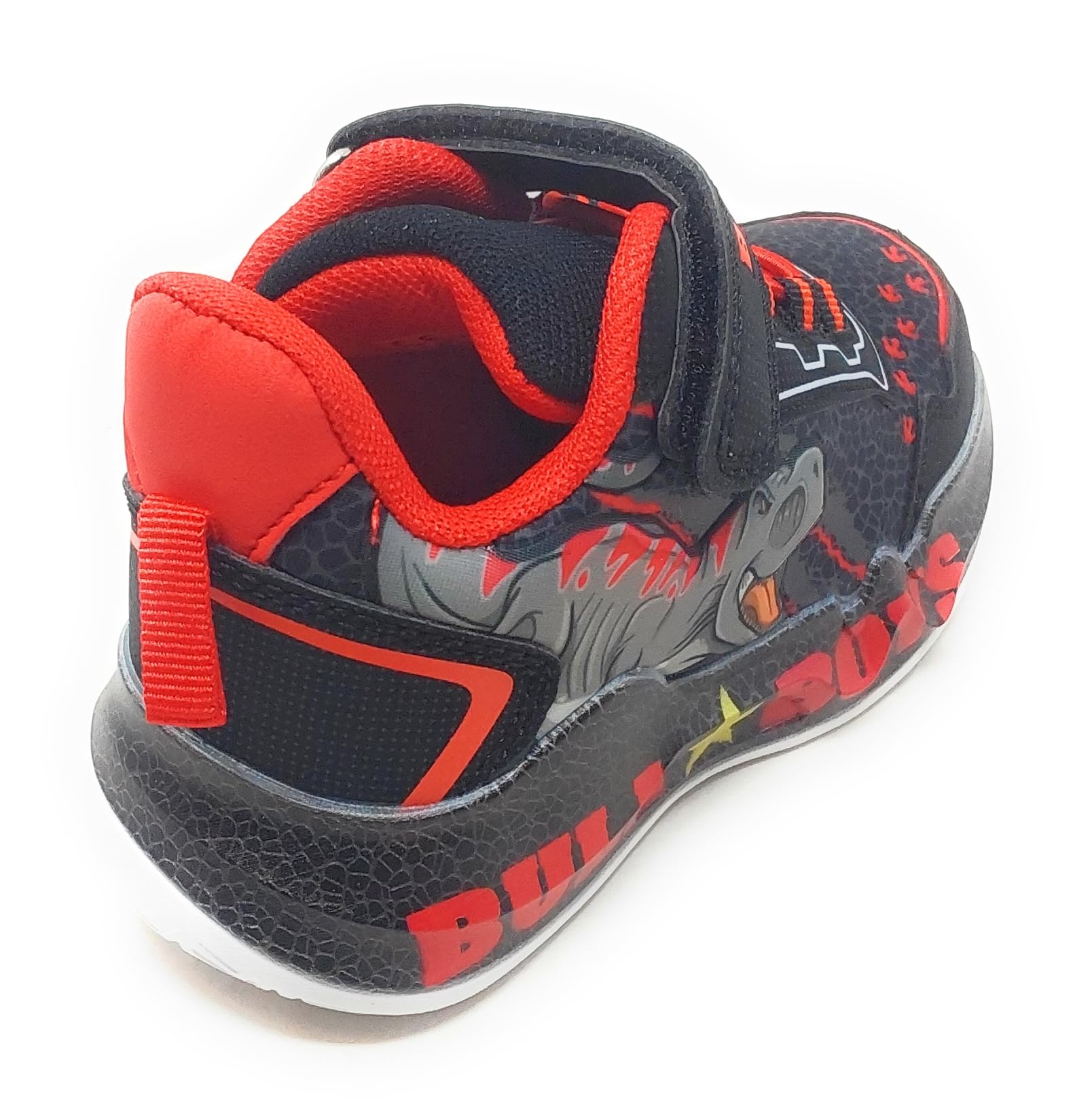 Bull Boys Scarpe Sportive per Bambini con luci e Dinosauro,Sneaker con Suola Antiscivolo amortizzante (Nero-Rosso, Sistema Taglie Calzature EU, Adolescente, Numero, Media, 31)