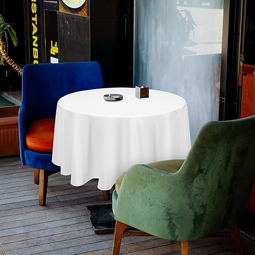 Miniatura 6 de Paquete de 12 manteles redondos blancos de poliéster de 60 pulgadas, tela lavable, resistente a las manchas y a las arrugas, ropa de mesa redonda