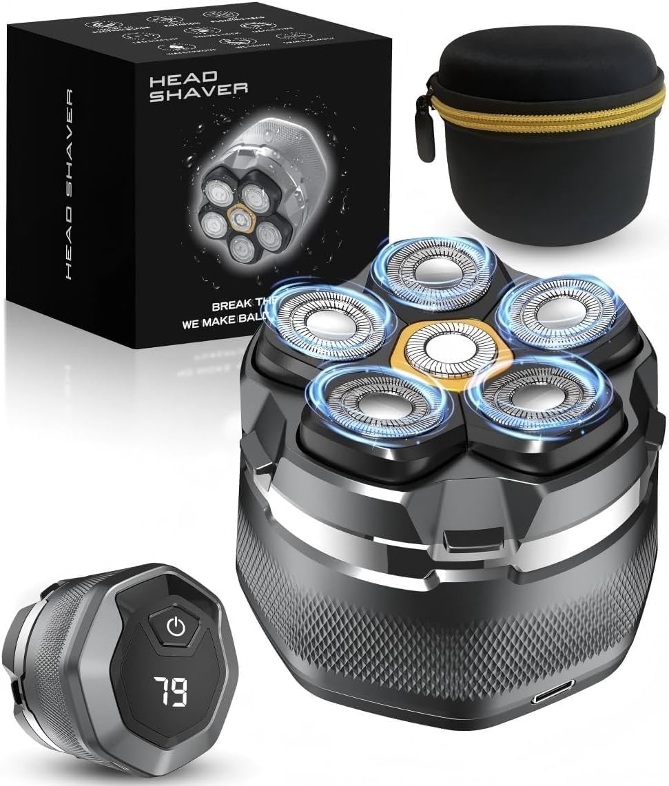 Head Shaver for Bald Men, 10,000 RPM High-Speed Electric Razor, Innovative 6D Magnetic Floating Heads, IPX8 Waterproof Wet/Dry Shaving Kit with LED Display & EVA Travel Case
