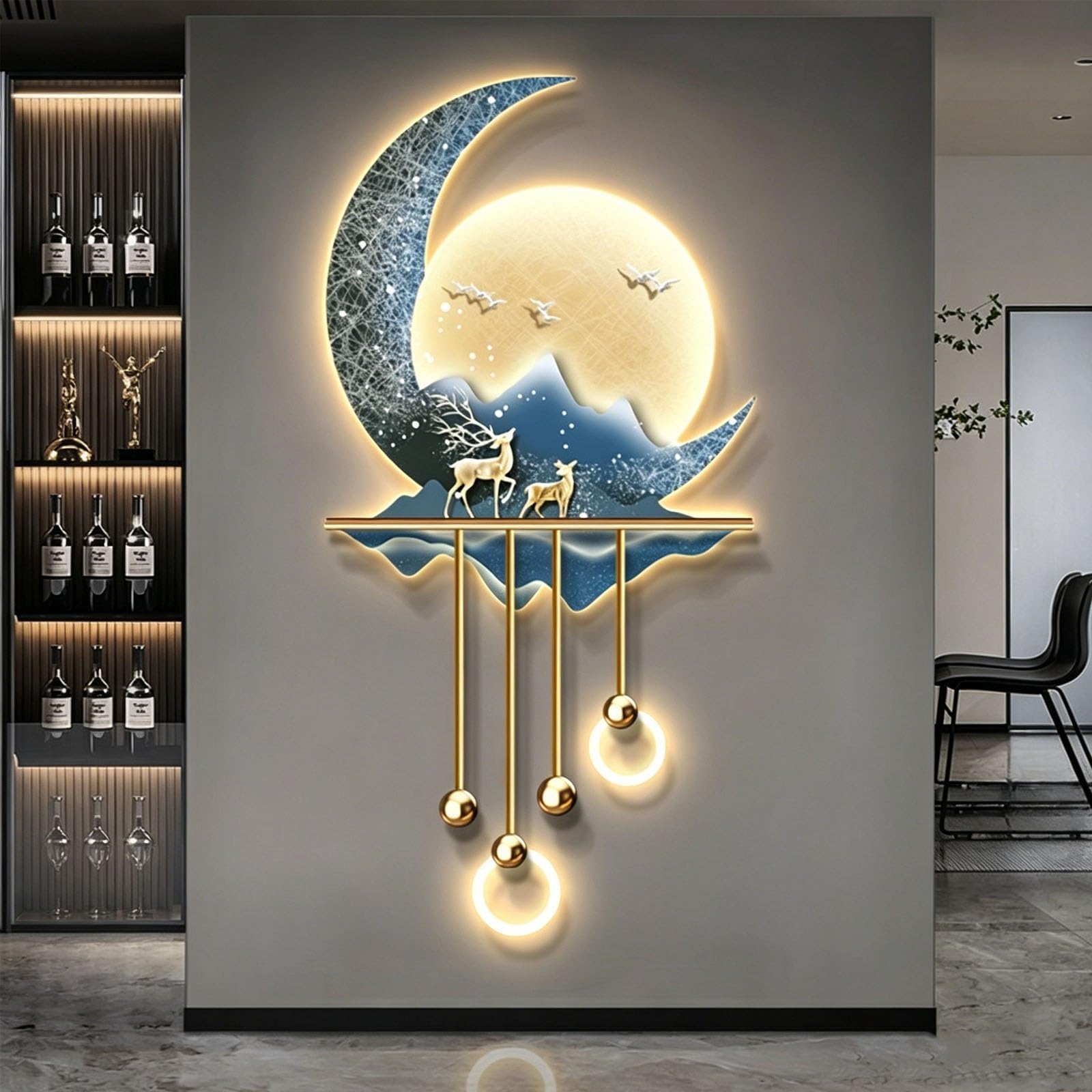 KEIFCUACLA Scultura Murale Paesaggistica 3D – Complemento D'arredo Moderno Con Illuminazione LED E Alimentazione A Rete, Ideale Per Soggiorni E Ingressi(D,50 * 120cm/19.7 * 47.2in)