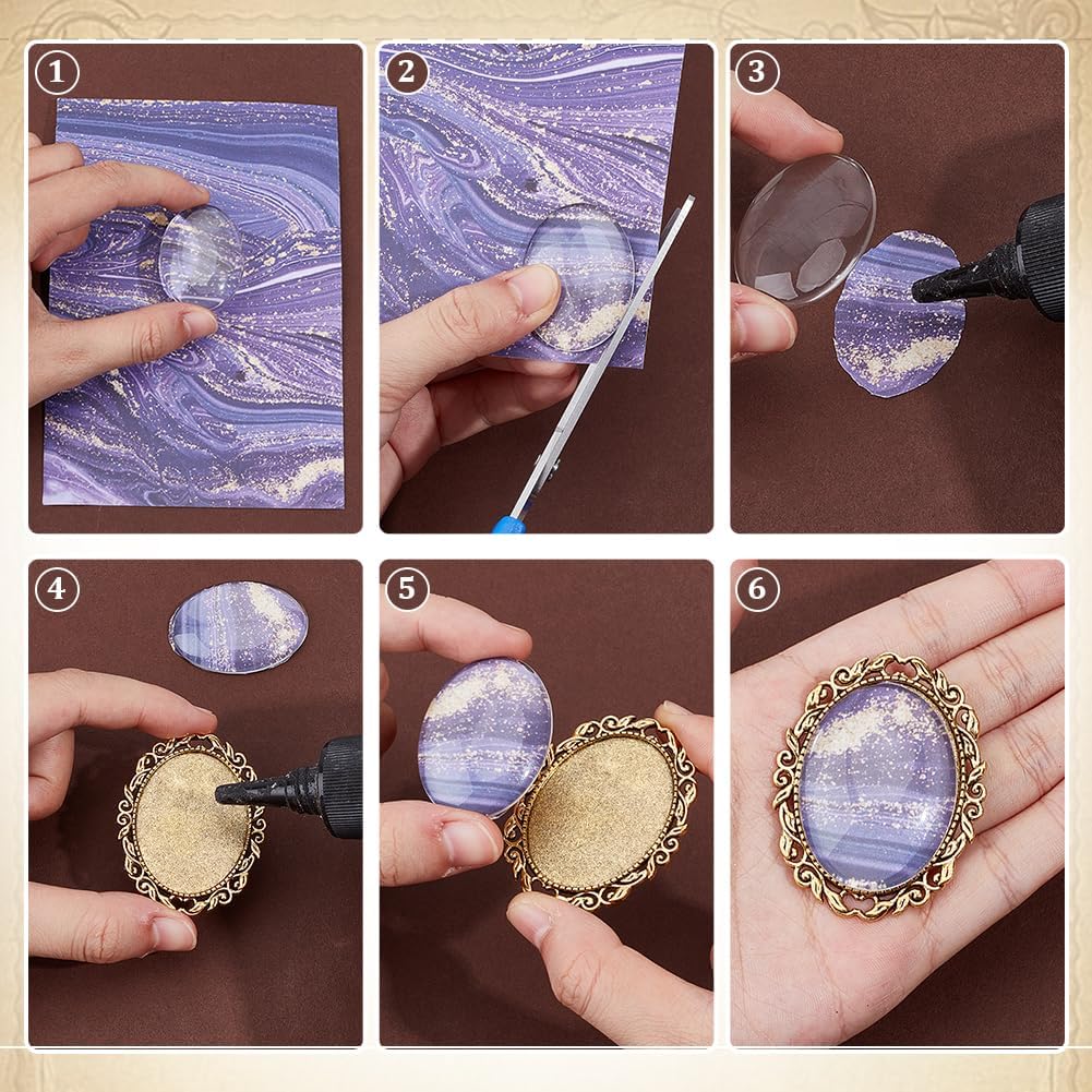 PH PandaHall 10 Sets Oval Brooch Cabochon Setting Vintage Oval Cabochons Bezel Photo Brooch Blank Bezel with Clear Glass Cabochon for Jewelry Making Christmas DIY Lapel Pins Gifts, 30x40mm - Image 3