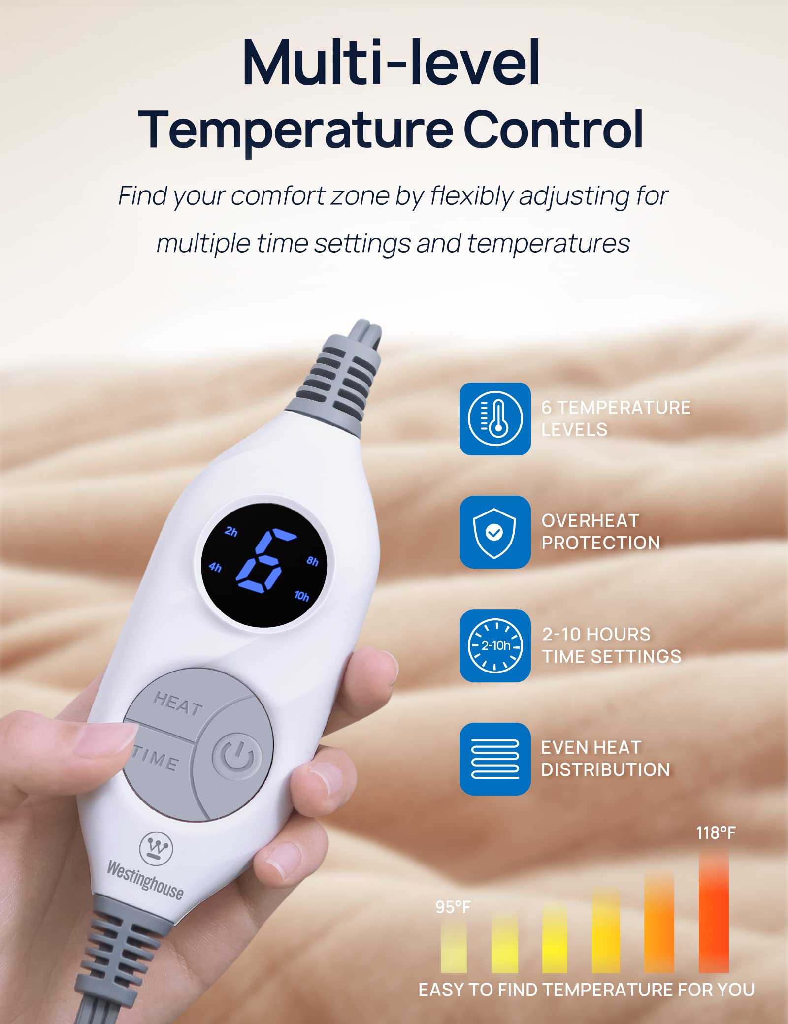 Westinghouse Electric Blanket Heated Throw Blanket with Foot Pocket Ultra Soft and Cozy Flannel to Sherpa, 6 Heating Levels & 2-10 Hours Time Settings, Machine Washable, 50"x62", Beige