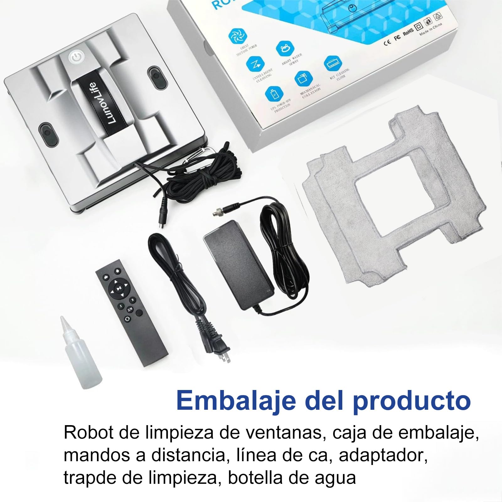 Robot Limpiacristales Automático Cuadrado 5600Pa 6 Spray, Limpia Cristales Eléctrico Ventanas Esquinas, Mando y App, Limpia Vidrios Azulejos Mamparas (M83)