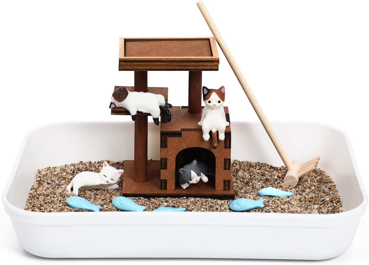 CypherX Cat Zen Garden for Desk, Mini Zen Garden Kit with Sand Tray, Cute Desk Decor for Office Cubicle, Relaxing Sand Tray Therapy Kit for Cat Lovers