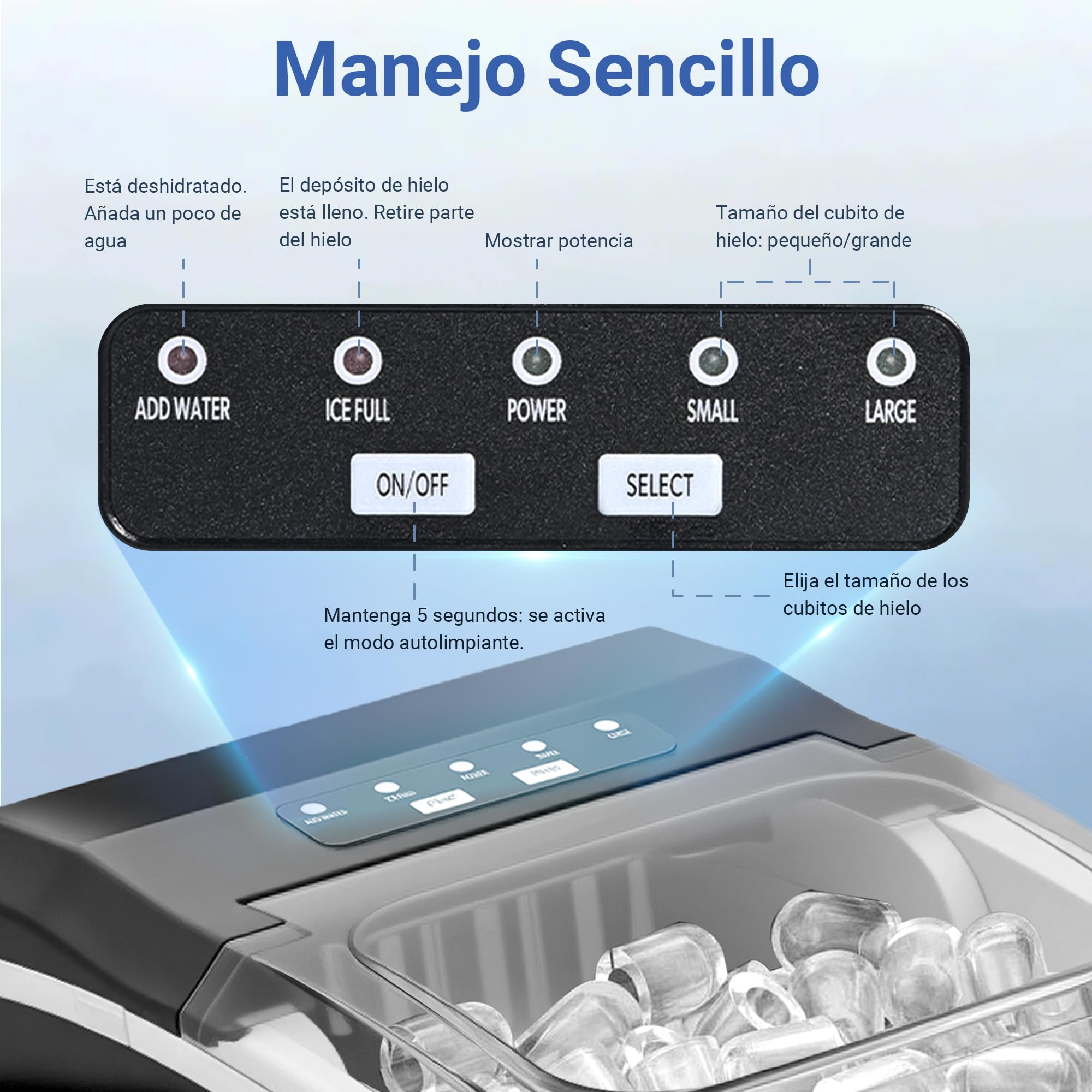 CITYBEE Maquina de Hielo 12kg/24h, Maquina de Hielo para Casa 9 Cubitos en 6 Minutos, Maquina de Hacer Hielo Silencioso con Asa 2 Tamaños de Cubitos para Casa, Oficina, Camping