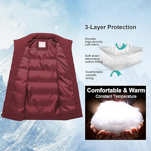 Miniatura 4 de Chrisuno Chalecos de invierno para mujer, ligeros, acolchados, chaleco utilitario