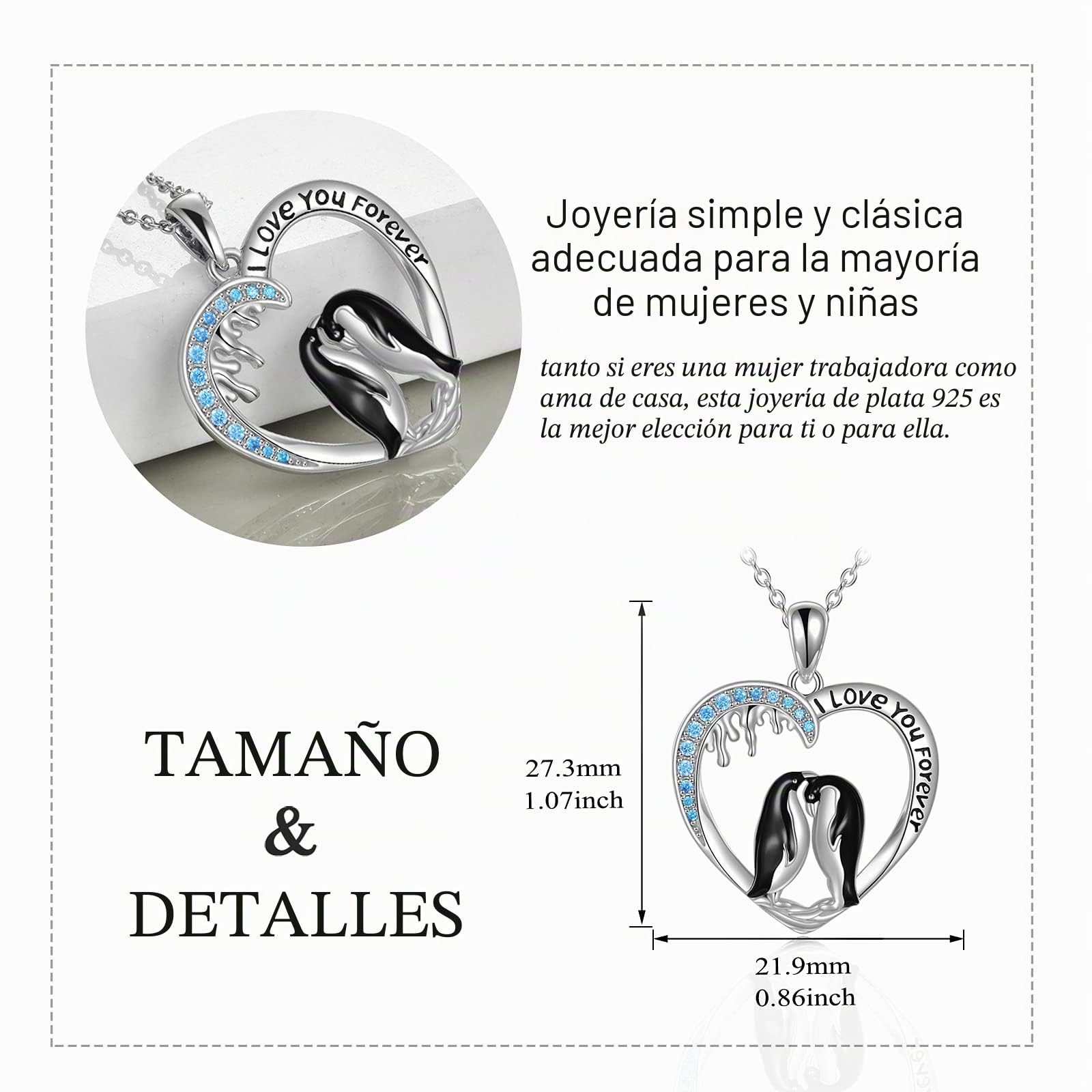 YAFEINI Collar con Colgante de Pingüino, Plata de Ley 925, te amo Para Siempre, Collar de Animales, Regalos de Joyería Para Mujeres y Niñas