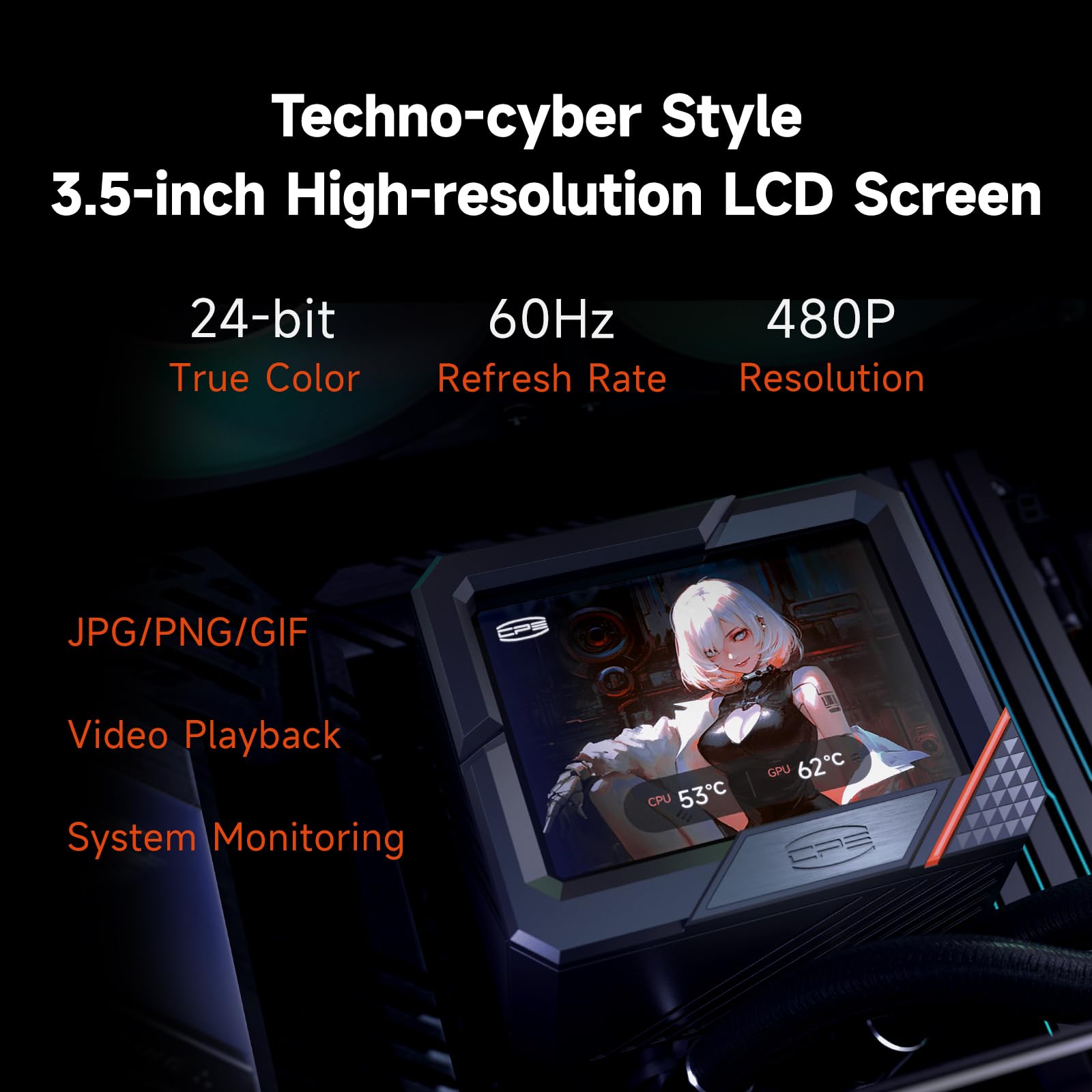 PCCOOLER CPS GT360 ARGB Display BK AIO CPU Cooler schermo IPS da 3,5 pollici TDP 310W Sistema di raffreddamento a liquido installato 3 ventole PWM ARGB, per Intel LGA 1851/1700/1200 AM5/AM4 Nero