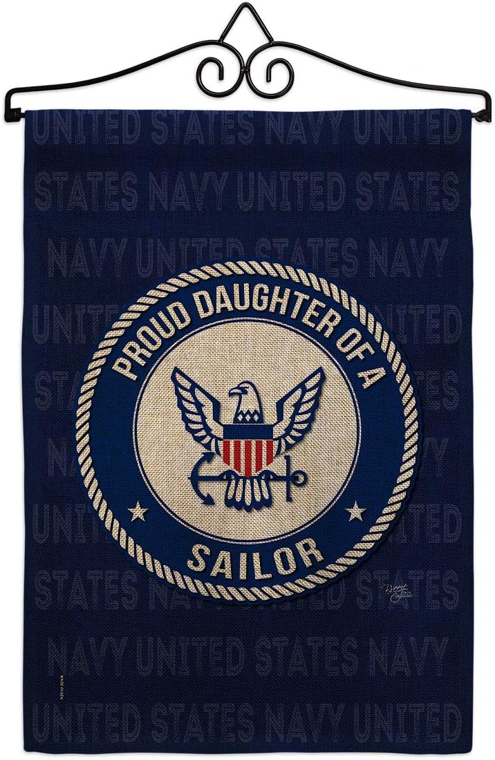 Navy Proud Daughter Sailor Burlap Garden Flag Armed Forces USN Seabee United State American Military Veteran Retire Official Small Decorative Gift Yard House Banner Double-Sided Made In USA 13 X 18.5