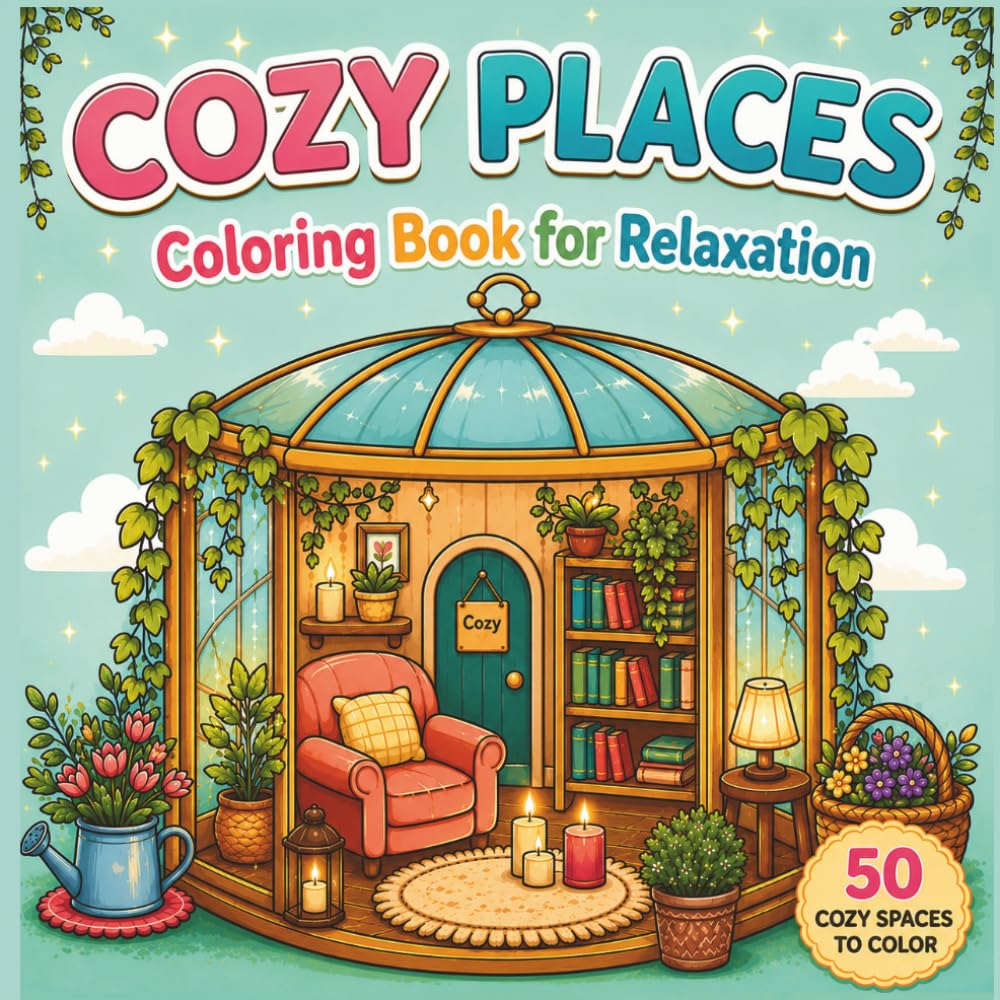 Cozy Places: A Relaxing Coloring Book for Adults and Teens Filled with Super Cute Cozy Hygge Spaces (Cozy Spaces Coloring)