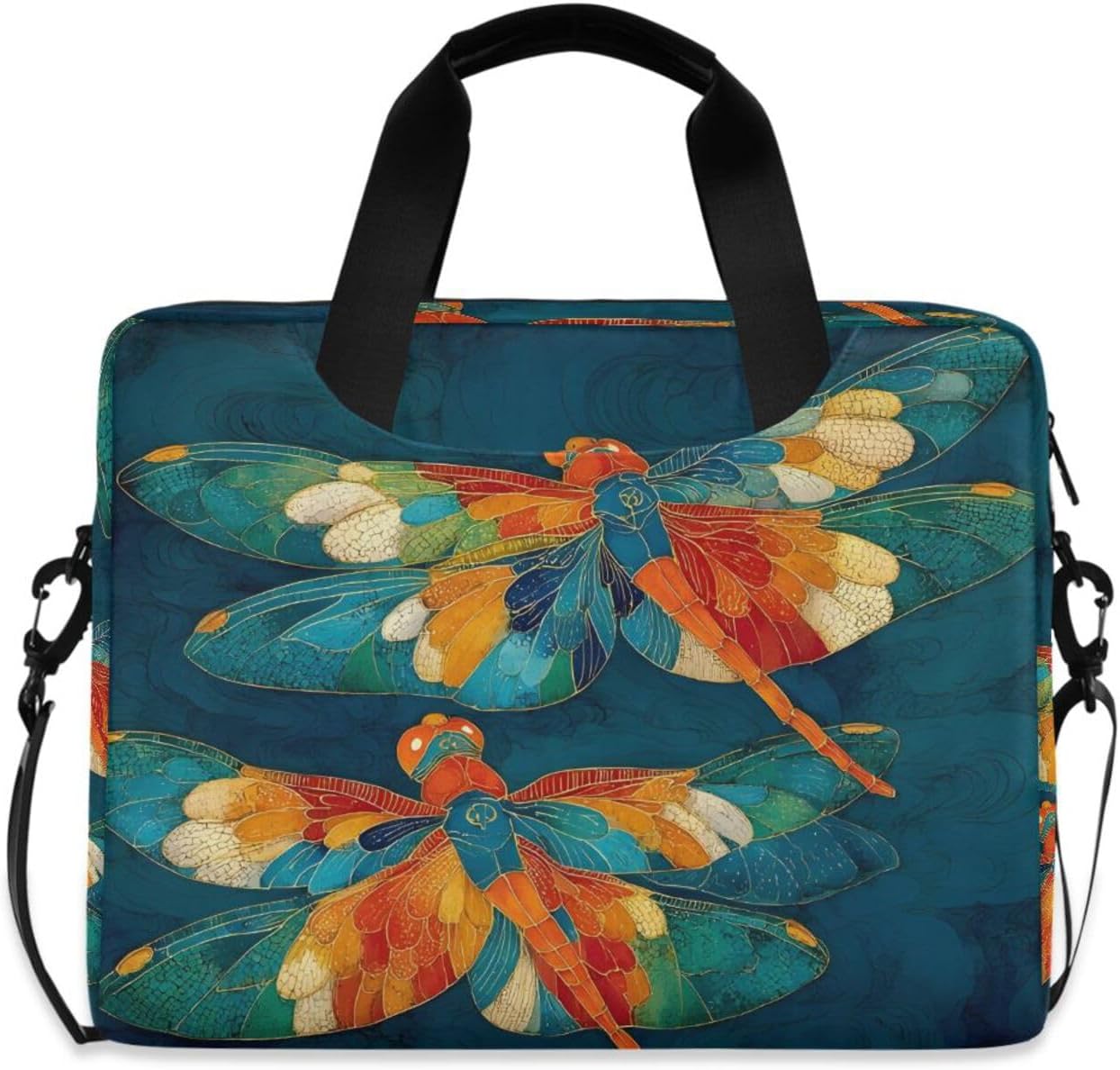 Colorful Dragonfly Print Laptop Shoulder Bag Sleeve Case with Multi-Pockets Messenger Bag Briefcase Fits 13-16 in Laptops Tablets