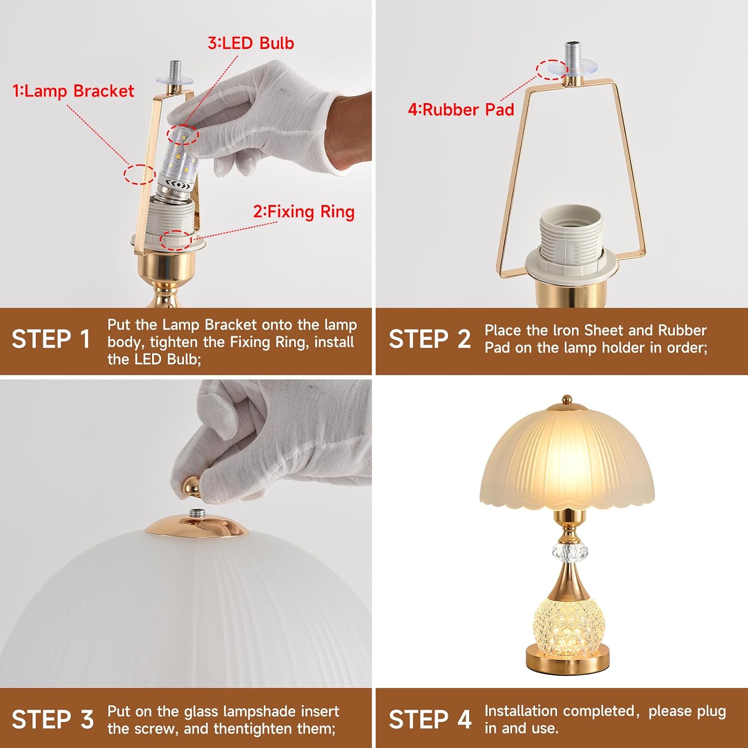 Crystal Bedside Table Lamp, Elegant Petal Desk Lamp with Dimmable Warm Light, Luxury Nightstand Light for Bedroom, Living Room and Den, Push Button Control