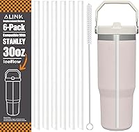 Vista 12 de ALINK Pajitas de repuesto para vaso Stanley IceFlow de 30 onzas, paquete de 6 popotes reutilizables de plástico negro compatibles con vaso IceFlow