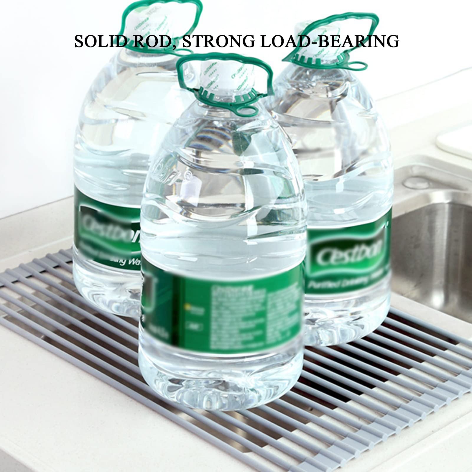 Rejilla Enrollable for secar Platos, escurridor de Fregadero de Silicona y Acero Inoxidable for Cocina, Frutas y Verduras(43 * 33cm)