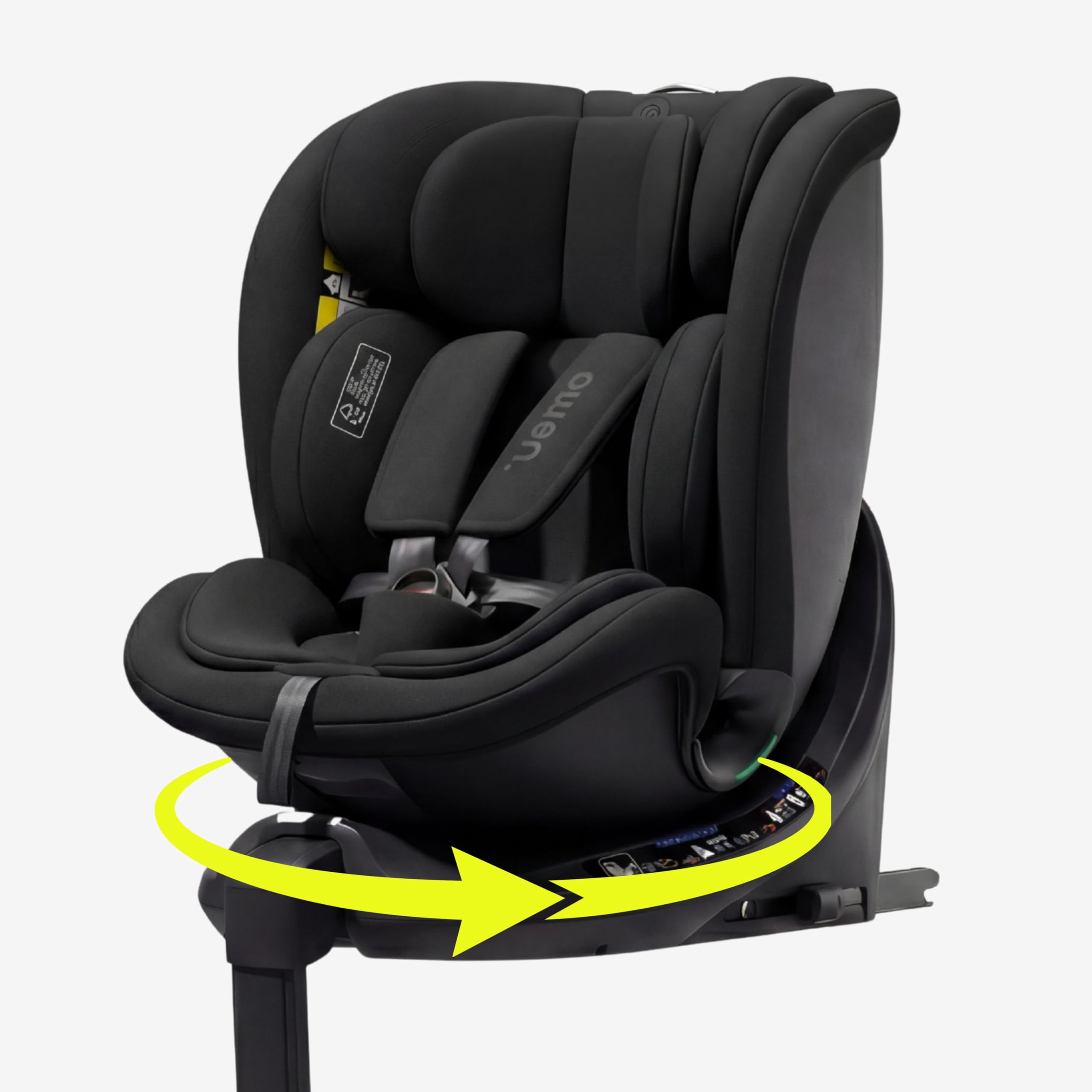 OWEN 360Comfy Kindersitz 360° drehbar Isofix Reboarder 0-36 kg – Schwarz | ECE R129 i-Size geprüft (40-150 cm, 0-12 J.) – Seitenaufprallschutz, Sonnenverdeck, 360° drehbar & rückwärtsgerichtet
