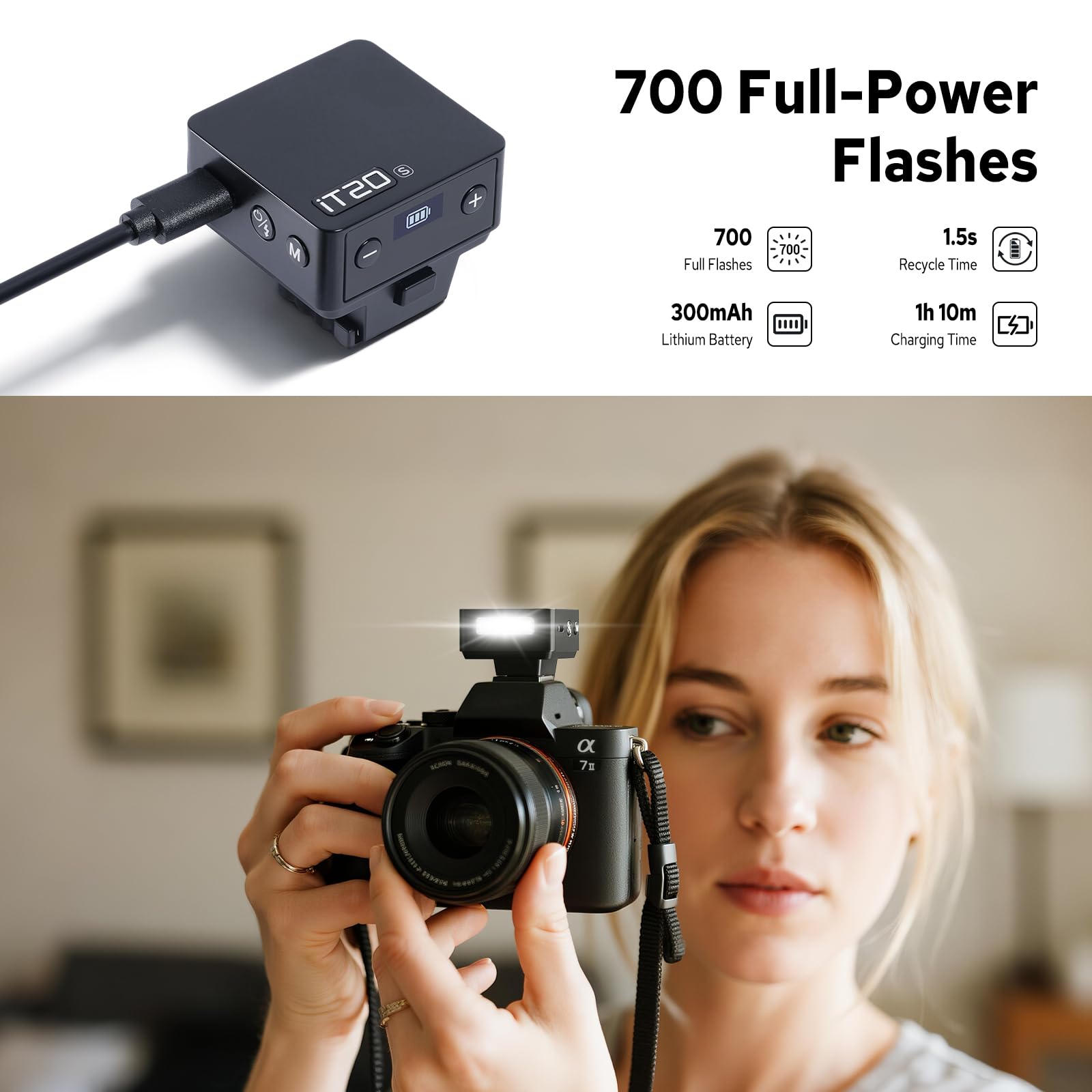 Godox iT20 S iT20S Flash Compatible para Sony, 700 Full Power Flashes, iT20 Mini TTL Camera Flash Strobe con Batería de Litio Built in Filtros de Color y Spreader Compatible con Cámara Sony